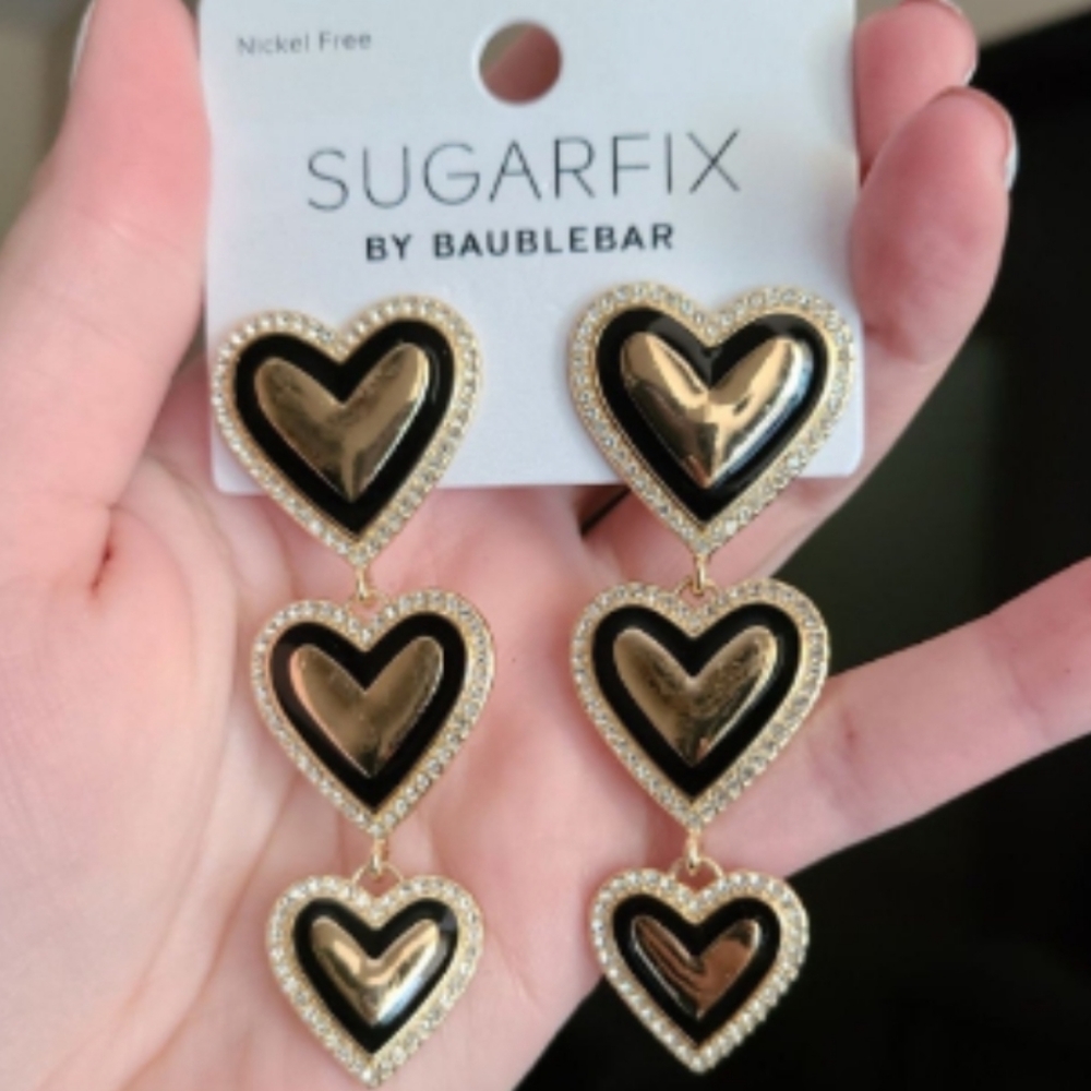 BaubleBar Crystal Trim Heart Earrings